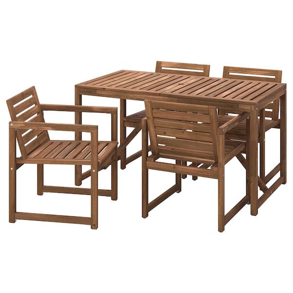 Ikea NÄMMARÖ - Table+4 chairs w armrests, outdoor, light brown stained, 140 cm