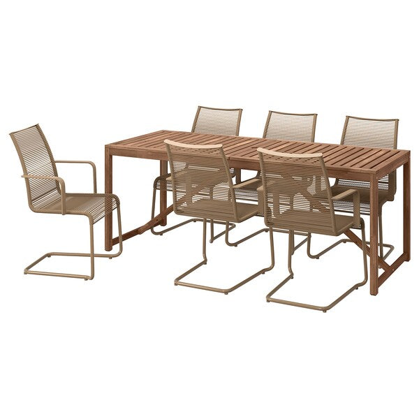 NÄMMARÖ / VÄSMAN - Table+6 chairs armrests, garden, mordant light brown/brown,200 cm - best price from Maltashopper.com 09544747