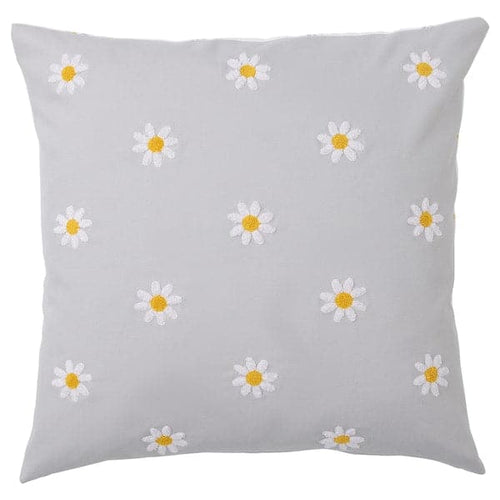 NATTSLÄNDA - Cushion cover, floral pattern grey/white, 50x50 cm
