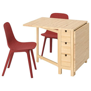 NORDEN / ODGER - Table and 2 chairs, birch/red, 26/89/152 cm - best price from Maltashopper.com 49440743