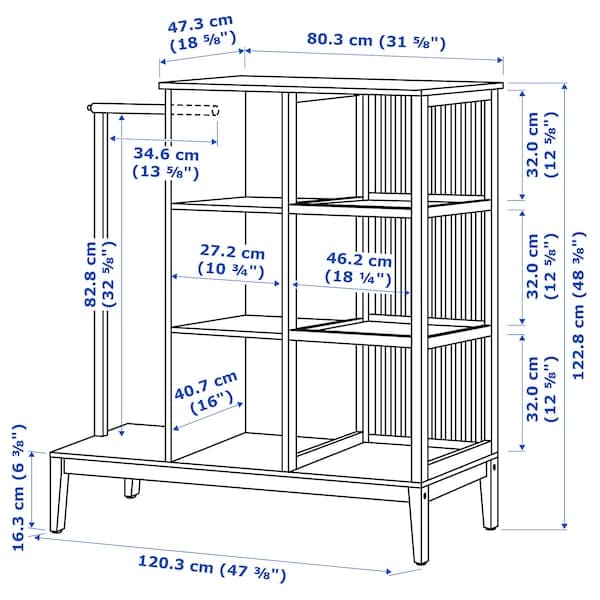 Ikea NORDKISA - Open wardrobe with sliding door, bamboo, 120x123 cm