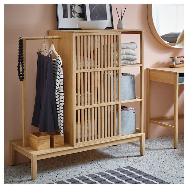 NORDKISA - Open wardrobe with sliding door, bamboo, 120x123 cm - best price from Maltashopper.com 30439476