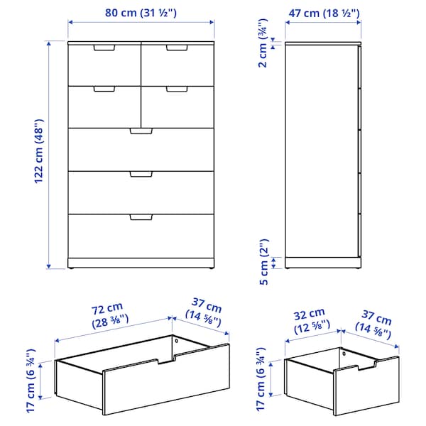 Ikea NORDLI - Chest of 7 drawers, white, 80x122 cm