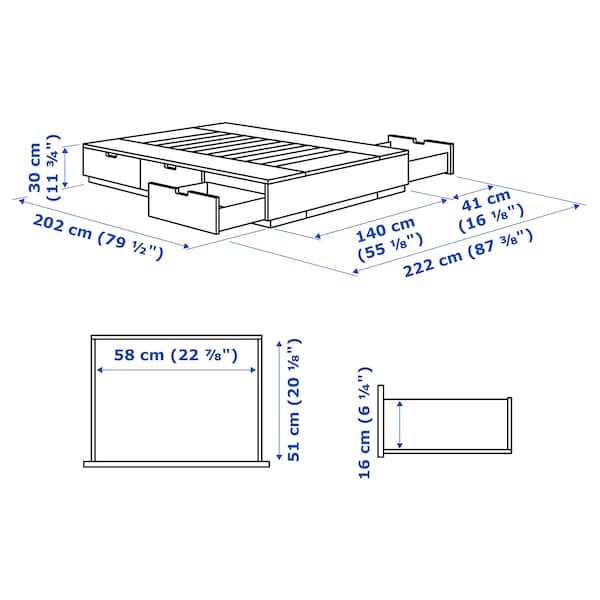 Ikea NORDLI - Bed frame with storage, white, 140x200 cm