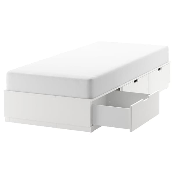 NORDLI - Bed frame with storage, white, 90x200 cm - best price from Maltashopper.com 60349851