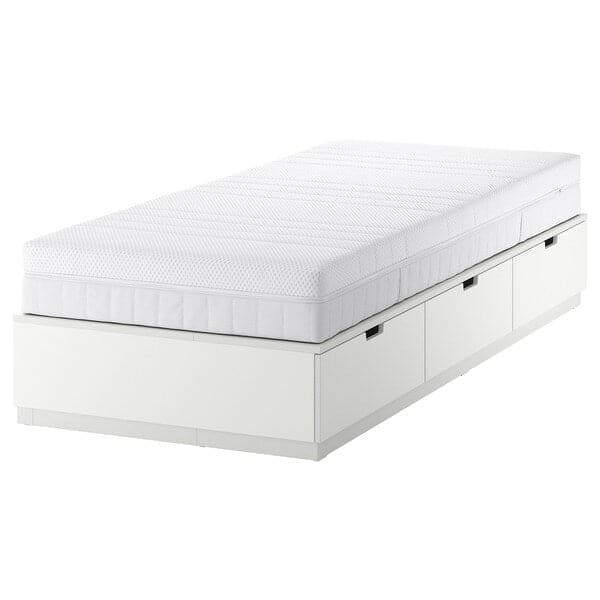 Ikea NORDLI - Bed frame/container/material, white/Åkrehamn semi-rigid, , 90x200 cm