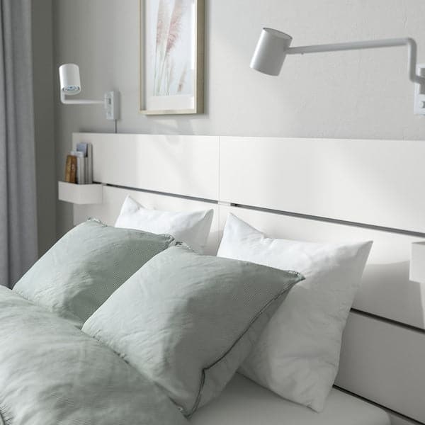 Ikea NORDLI - Bed frame/container/material, with white/Åkrehamn semi-rigid headboard, , 140x200 cm