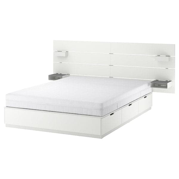Ikea NORDLI - Bed frame/container/material, with white/Åkrehamn semi-rigid headboard, , 140x200 cm