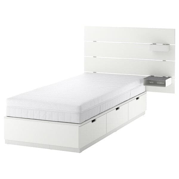 Ikea NORDLI - Bed frame/container/material, with white/Åkrehamn semi-rigid headboard, , 90x200 cm