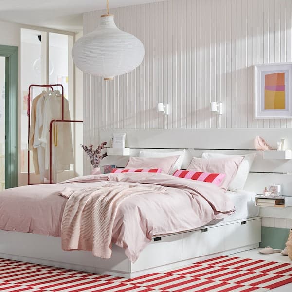 Ikea NORDLI - Bed frame/container/material, with extra-rigid white/Vågstranda headboard, , 160x200 cm