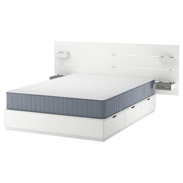 Ikea NORDLI - Bed frame/container/material, with extra-rigid white/Vågstranda headboard, , 140x200 cm