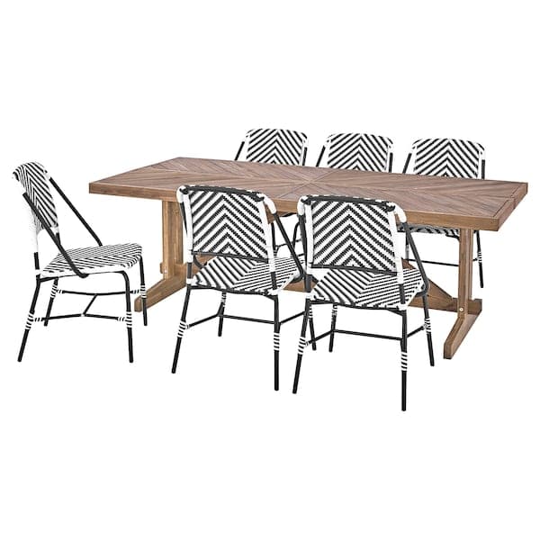 NORRMANSÖ / VASSHOLMEN - Table+6 chairs, outdoor, acacia/black white, 220x100 cm - best price from Maltashopper.com 09435215