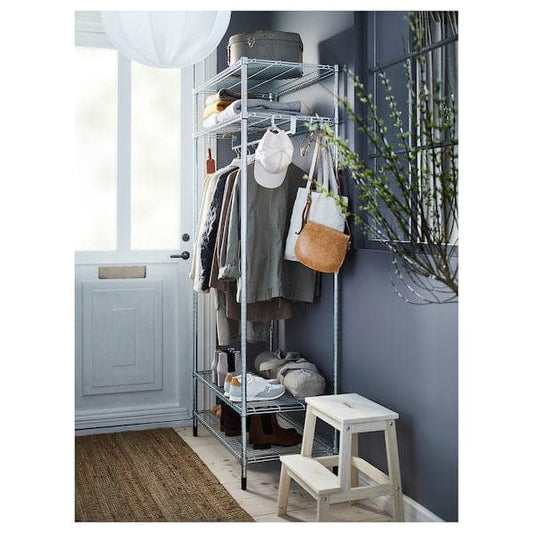 Ikea OMAR - Shelving unit with clothes rail, galvanised, 92x50x201 cm