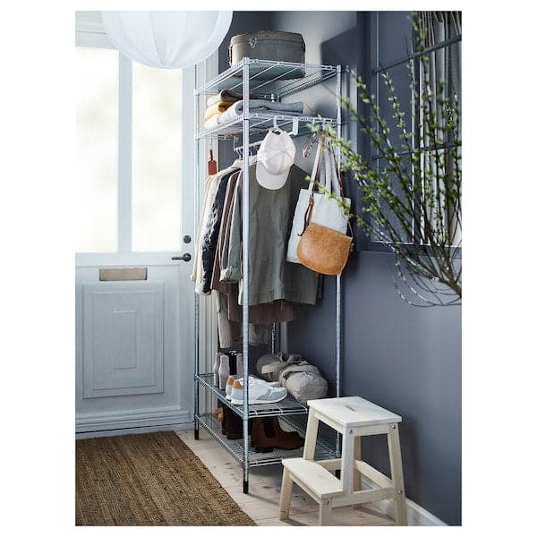 Ikea OMAR - Shelving unit with clothes rail, galvanised, 92x50x201 cm