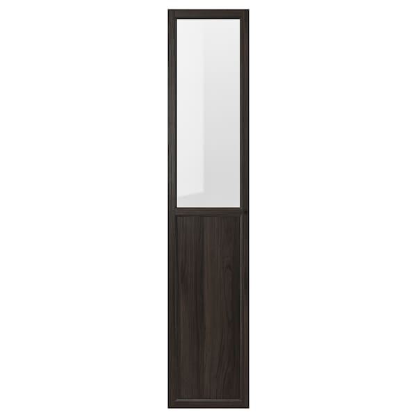 OXBERG - Glass panel/door, dark brown oak effect,40x192 cm