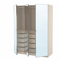 PAX / ÅHEIM wardrobe combination, grey-beige/mirror glass, 150x60x201 cm