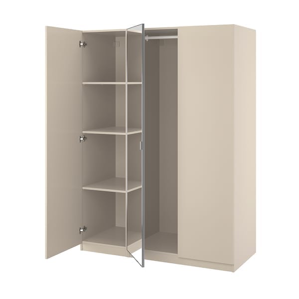 Ikea PAX / FORSAND/ÅHEIM - Wardrobe combination, grey-beige/mirror glass, 150x60x201 cm