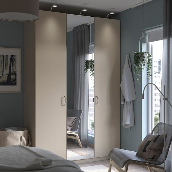 Ikea PAX / FORSAND/ÅHEIM - Wardrobe combination, grey-beige/mirror glass, 150x60x236 cm
