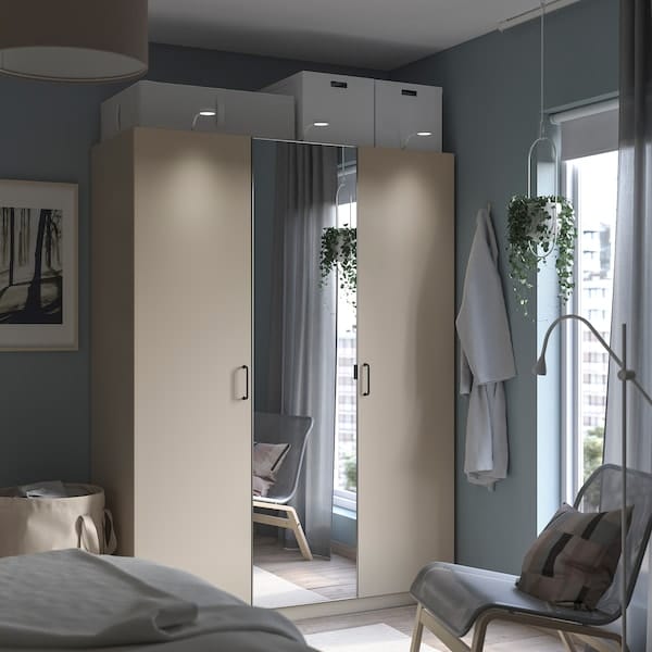 Ikea PAX / FORSAND/ÅHEIM - Wardrobe combination, grey-beige/mirror glass, 150x60x201 cm