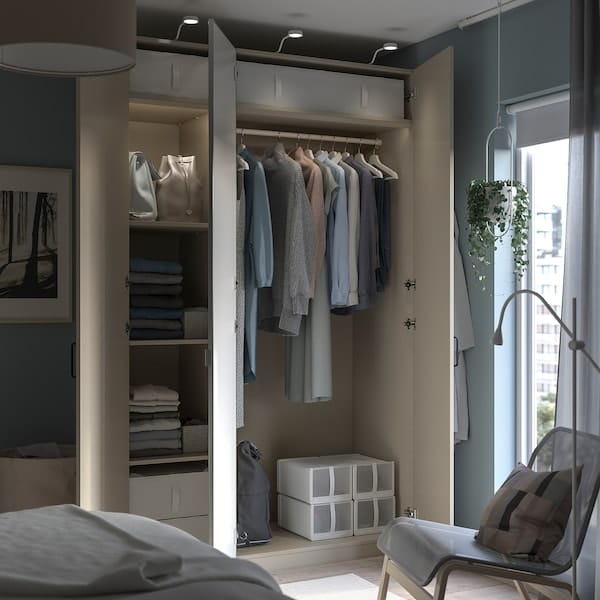 Ikea PAX / FORSAND/ÅHEIM - Wardrobe combination, grey-beige/mirror glass, 150x60x236 cm