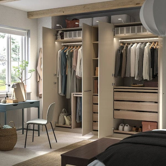 Ikea PAX / FORSAND - Wardrobe combination, grey-beige/white stained oak effect grey-beige, 250x60x236 cm