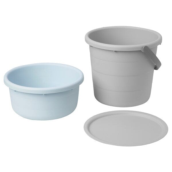Ikea PEPPRIG - 3-piece bucket set with lid, grey/blue