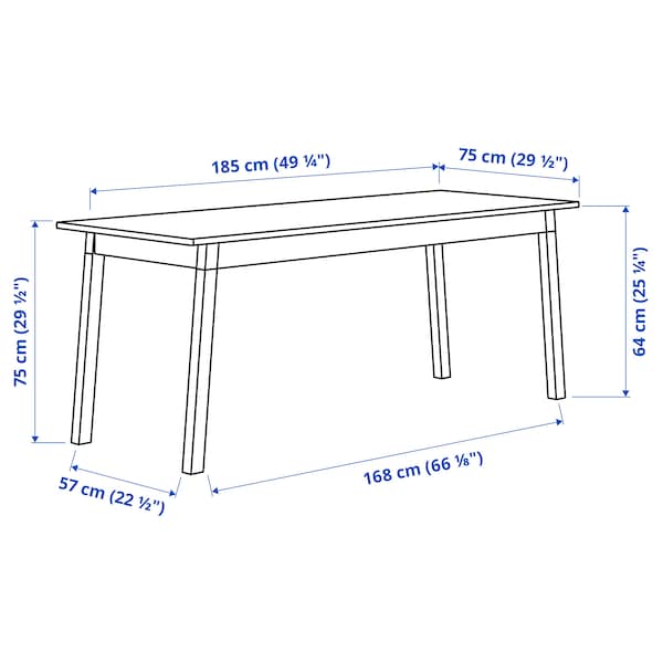 Ikea PINNTORP - Table, light brown stain/white stain, 185x75 cm ,