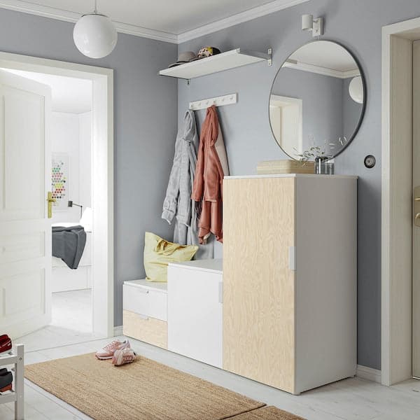 Ikea PLATSA - Wardrobe with 2 doors+2 drawers, white Kalbåden/lively pine effect FONNES white, 180x57x123 cm