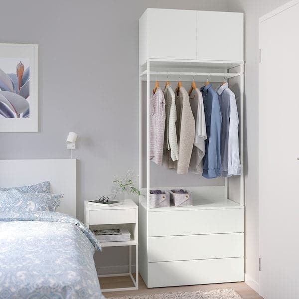 Ikea PLATSA - Wardrobe with 2 doors+3 drawers, white/Fonnes white, 80x42x221 cm