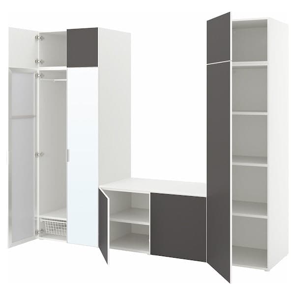 PLATSA - Wardrobe with 8 doors, white STRAUMEN mirror glass /SKATVAL dark grey, 260x57x221 cm - best price from Maltashopper.com 89424393