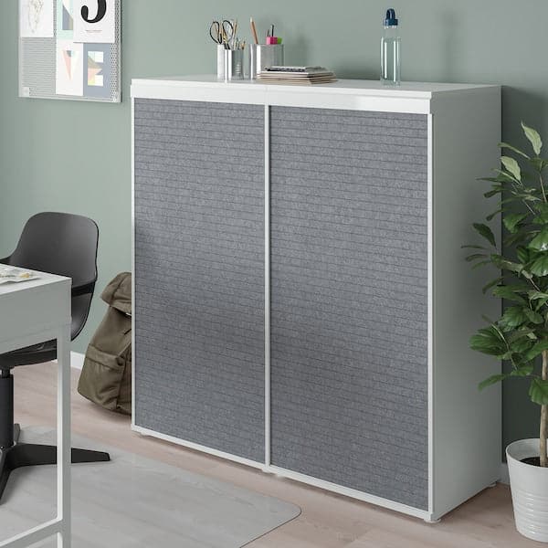 PLATSA - Cabinet with 2 sliding doors, white Larkollen/dark grey, 120x42x123 cm - best price from Maltashopper.com 89494183