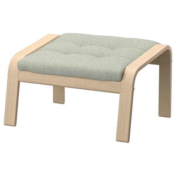Ikea POÄNG - Footstool, veneered oak mord white/Gunnared light green ,