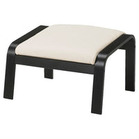 POÄNG footstool, black-brown/Glose eggshell, 68x39x54 cm