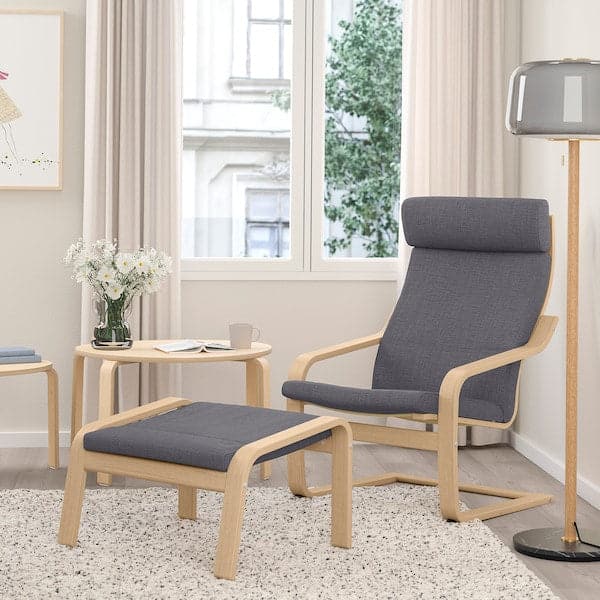 Ikea POÄNG Armchair - mord oak veneer white/Skiftebo dark grey ,