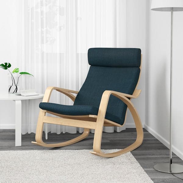 POÄNG Rocking chair - birch veneer/Hillared dark blue , - best price from Maltashopper.com 99429168