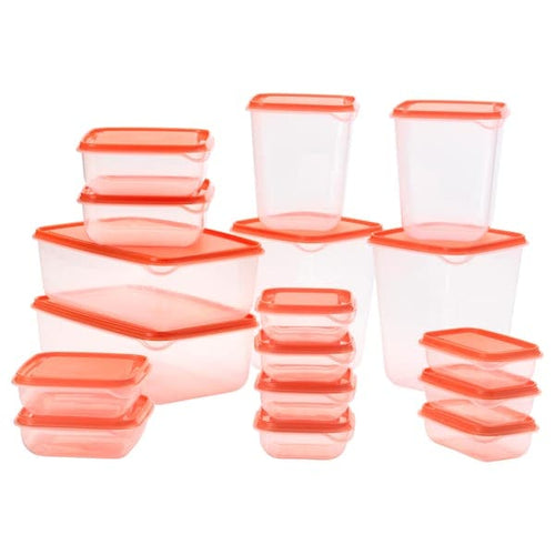 PRUTA Set of 17 food containers - transparent/orange ,