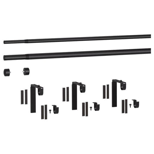 RÄCKA / HUGAD - Double curtain rod combination, black, 210-385 cm - best price from Maltashopper.com 69929247