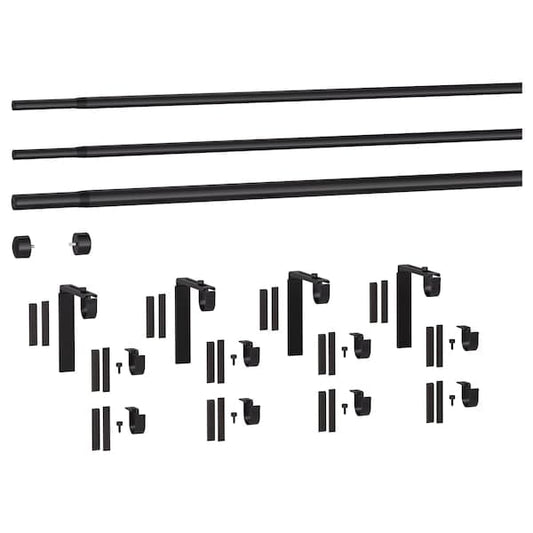 Ikea RÄCKA / HUGAD - Triple curtain rod combination, black, 120-210 cm