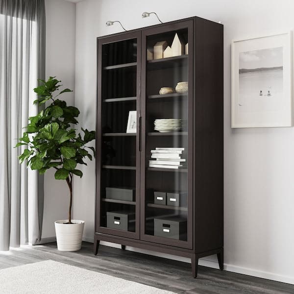 REGISSÖR - Glass-door cabinet, brown, 118x203 cm - best price from Maltashopper.com 50342077