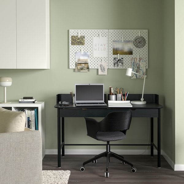 RIDSPÖ / FJÄLLBERGET - Desk and chair, anthracite veneer ash/black stain/grey , - best price from Maltashopper.com 09503025