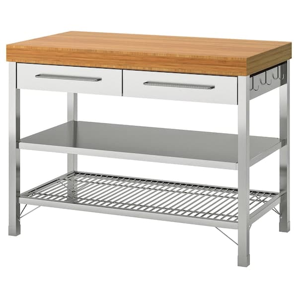 RIMFORSA - Work bench, stainless steel/bamboo, 120x63.5x92 cm - best price from Maltashopper.com 90399284