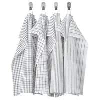 RINNIG tea towel, white/dark grey/patterned, 45x60 cm, 4 pack