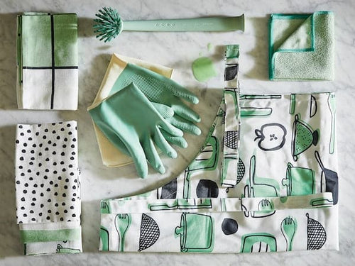 RINNIG - Tea towel, white/green/patterned, 45x60 cm