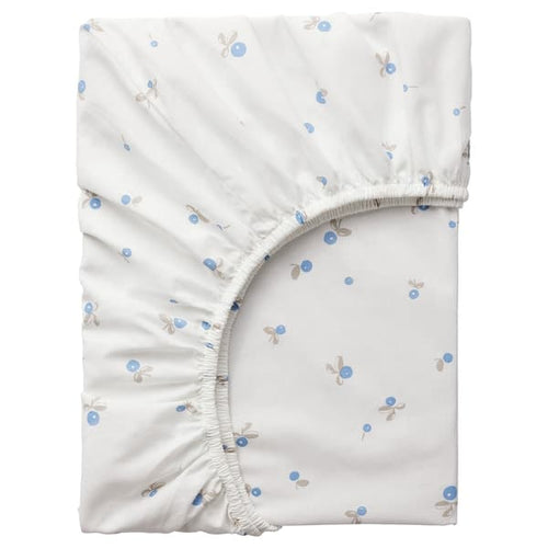 RÖDHAKE Fitted sheet for cot, white/blueberries 60x120 cm , 60x120 cm