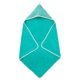 RÖRANDE towel with hood, striped/green, 80x80 cm