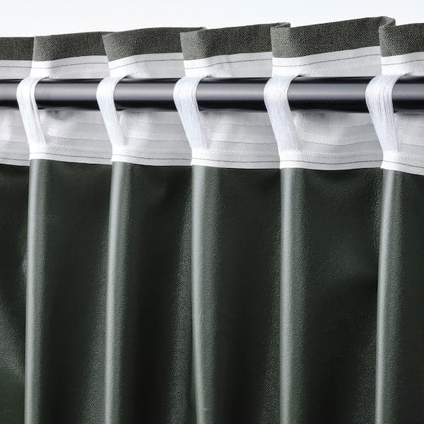 Ikea ROSENMANDEL - Blackout curtain, 2 sheets, dark green, 135x300 cm