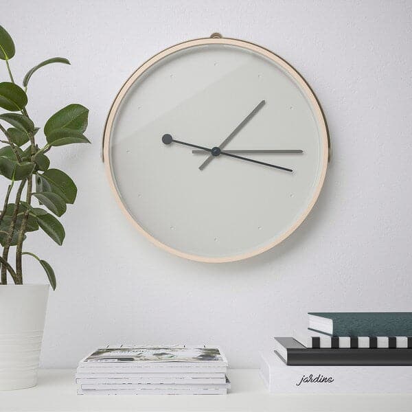 Ikea ROTBLÖTA - Wall clock, ash veneer/light grey, 42 cm