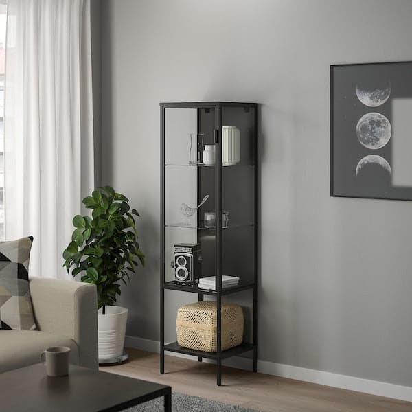 RUDSTA - Glass-door cabinet, anthracite, 42x37x155 cm - best price from Maltashopper.com 60434825