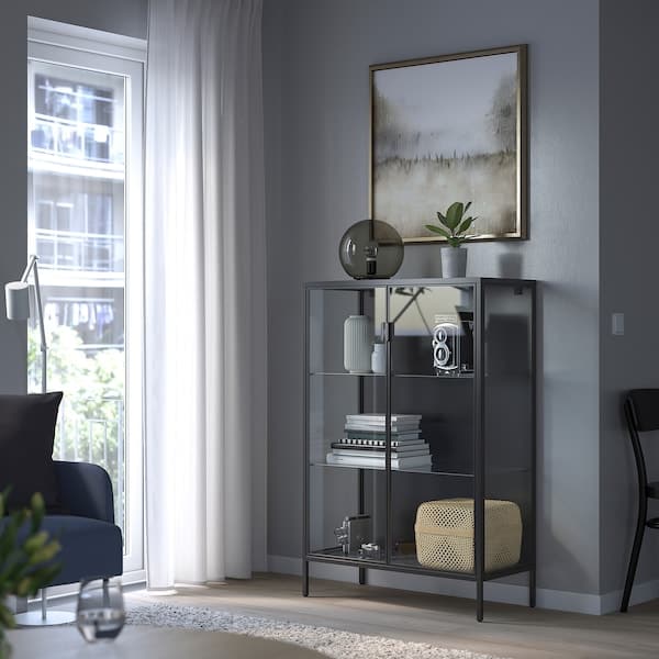 Ikea RUDSTA - Glass-door cabinet, anthracite, 80x37x120 cm