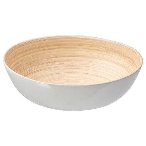 RUNDLIG - Serving bowl, bamboo/white, 30 cm